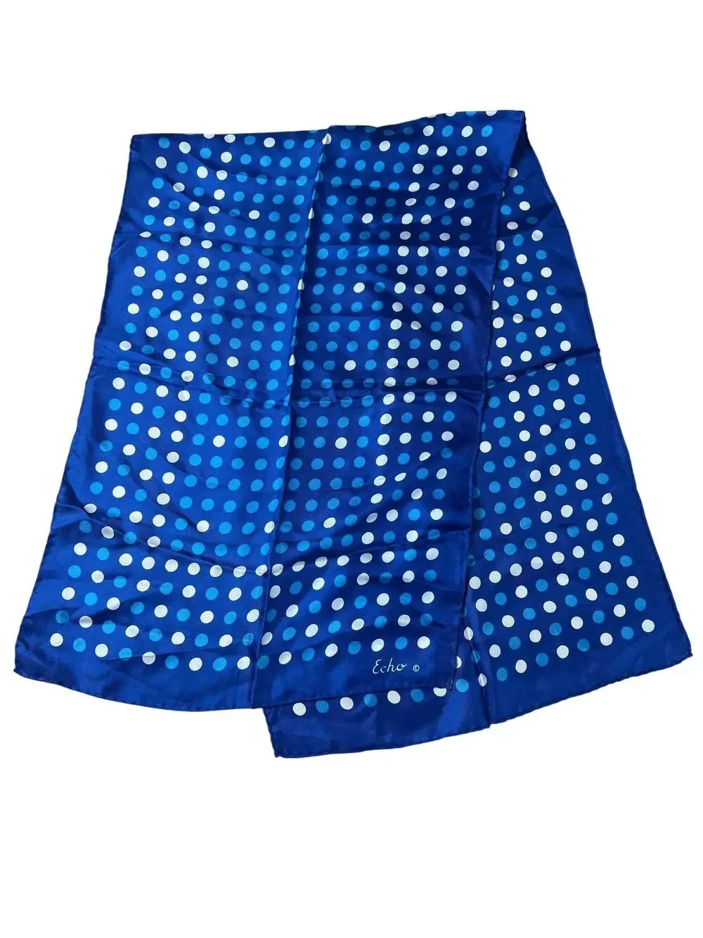 ECHO Kerchief Mens One Size Blue Polka Dot 100% Silk Square Scarf Twill